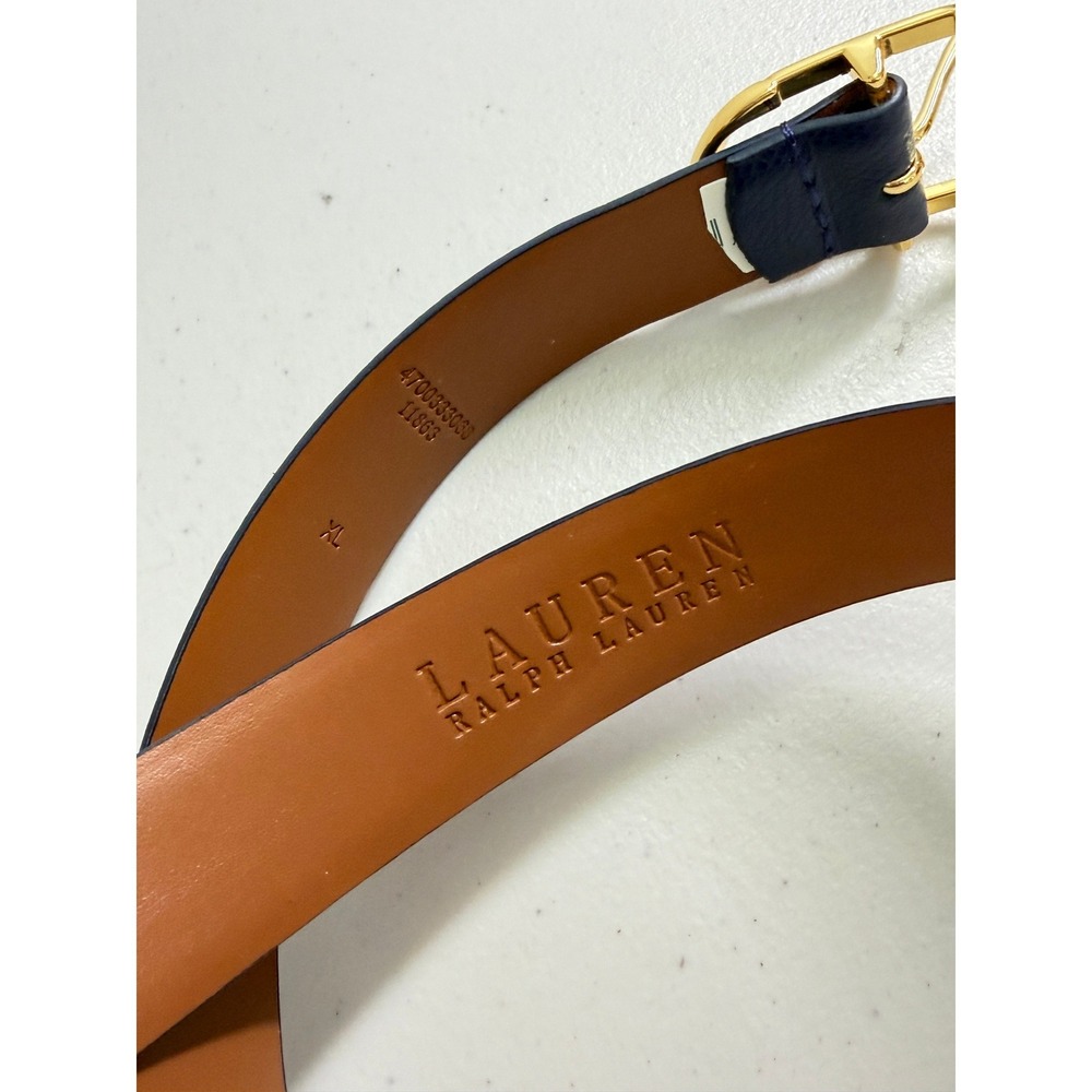 Ralph Lauren Minimalist Navy Blue Pebbled Leather Gold Oval Buckle Belt XL - Picture 5 of 7